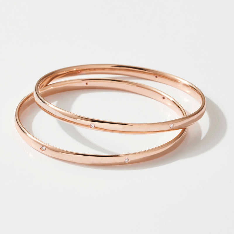 Diamond Set Solid Gold Bangle in Rose Gold