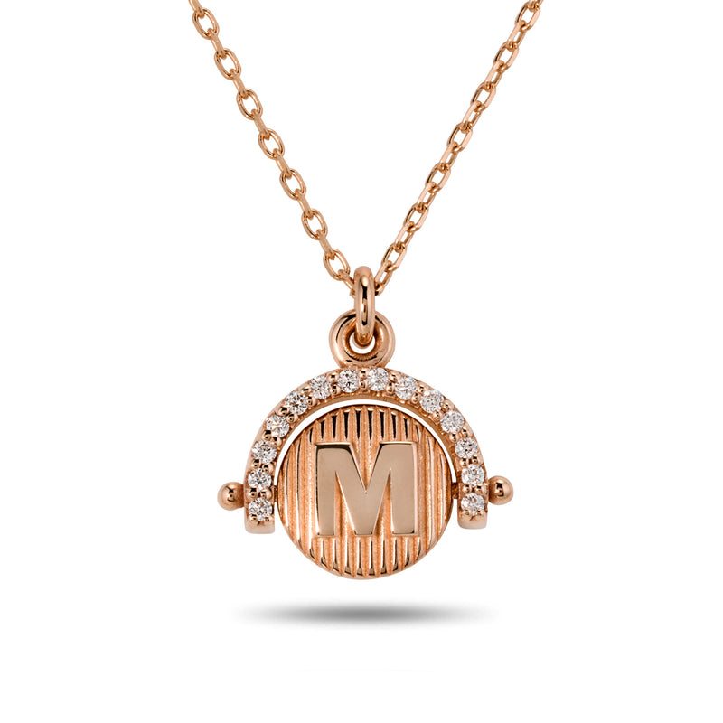 The Diamond Arch Initial Spinner Necklace in Rose Gold
