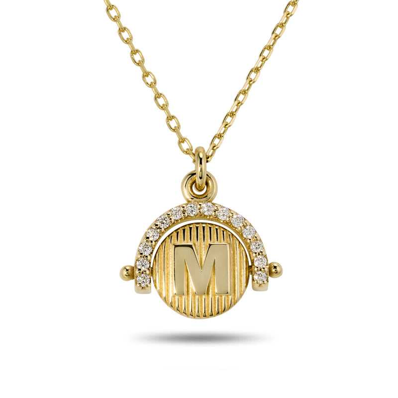 The Diamond Arch Initial Spinner Necklace in Yellow Gold