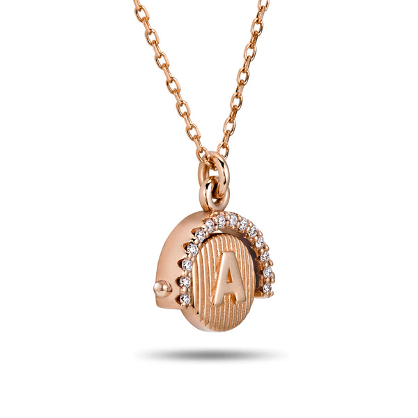 The Diamond Arch Initial Spinner Necklace in Rose Gold