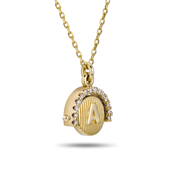 The Diamond Arch Initial Spinner Necklace in Yellow Gold