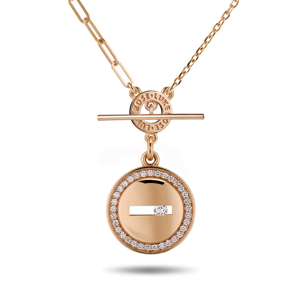 The TREASURE Halo Large Sliding Diamond Asymmetric Imitation T Bar Necklace in Rose Gold