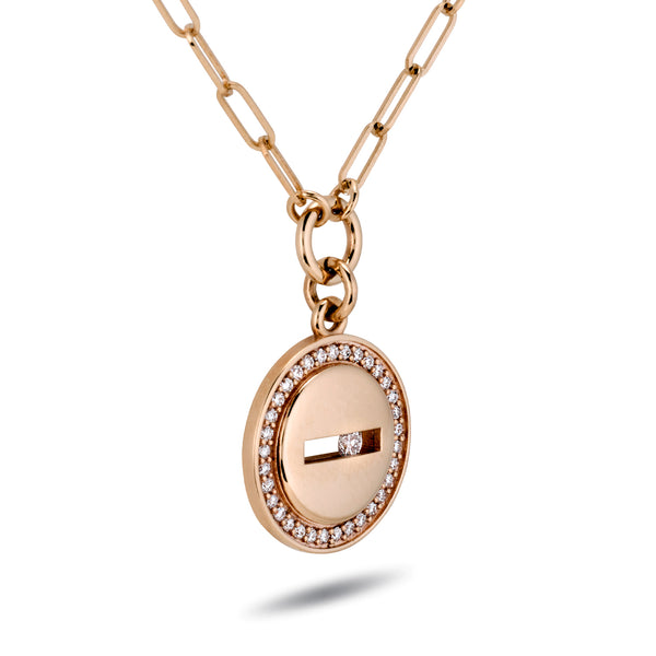 The TREASURE Halo Large Sliding Diamond Paperclip Necklace in Rose Gold