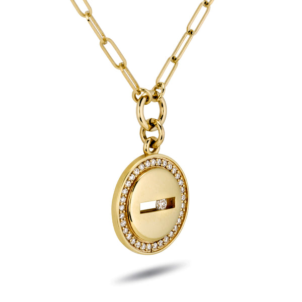 The TREASURE Halo Large Sliding Diamond Paperclip Necklace in Yellow Gold