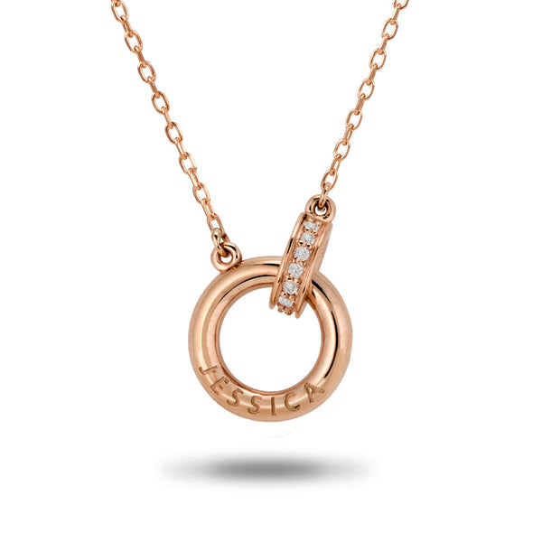 The Diamond Link Name Halo Necklace in Rose Gold