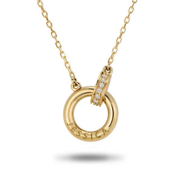The Diamond Link Name Halo Necklace in Yellow Gold