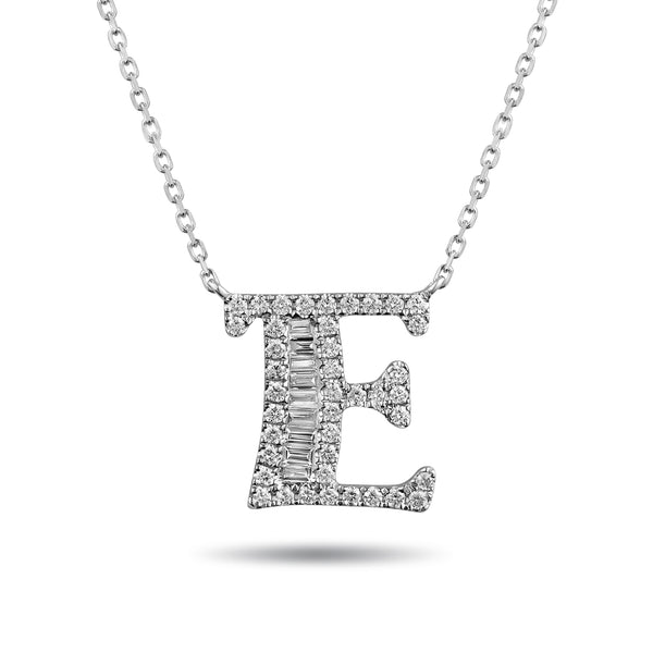 The "E" Diamond Treasure Initial Necklace in Platinum