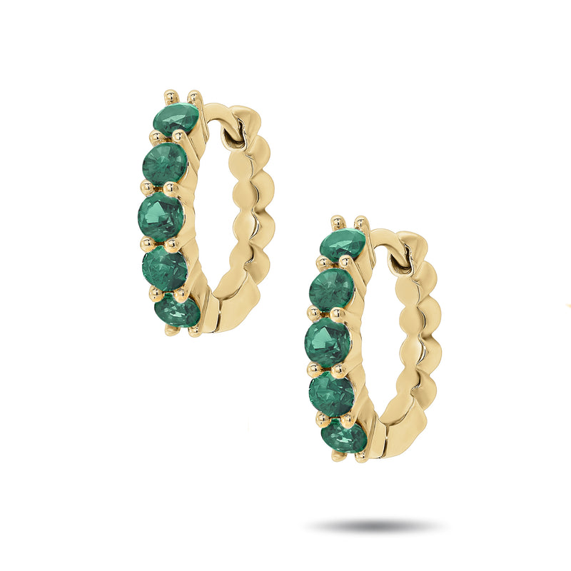 Italian Made Emerald Set Huggie Earrings in Yellow Gold