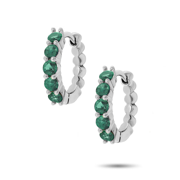 Italian Made Emerald Set Huggie Earrings in White Gold