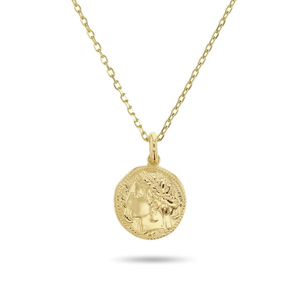 Greek Medallion Necklace in Yellow Gold