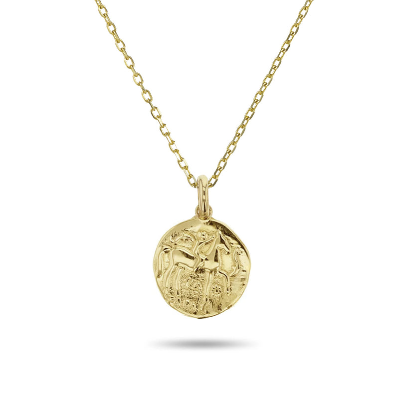 Greek Medallion Necklace in Yellow Gold
