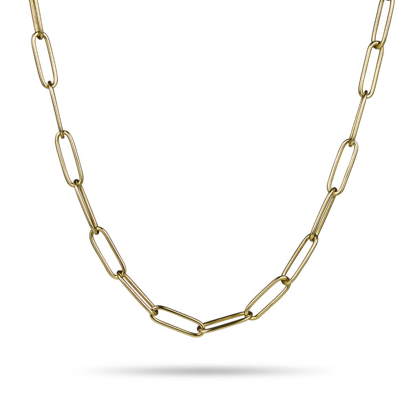 Large Handmade Paperclip Chain Necklace in Yellow Gold