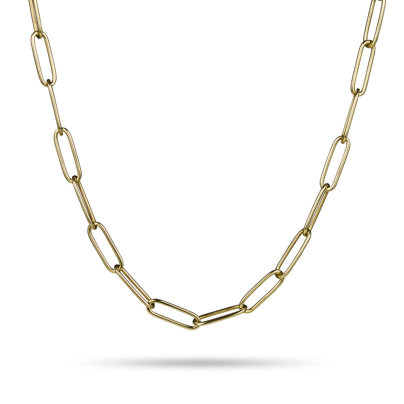 Large Handmade Paperclip Chain Necklace in Yellow Gold