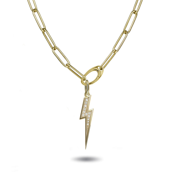 Large Handmade Paperclip Chain Necklace with Charm Clasp in Yellow Gold