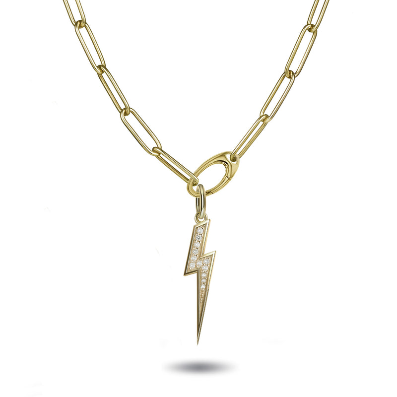 Large Handmade Paperclip Chain Necklace with Charm Clasp in Yellow Gold