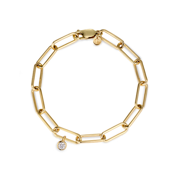Chunky Solid Handmade Paperclip Diamond Drop Bracelet in Yellow Gold