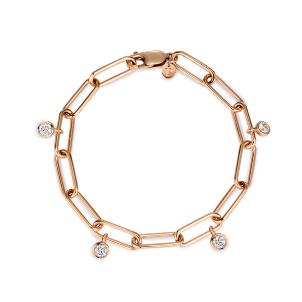 Chunky Solid Handmade Paperclip Diamond Drop Bracelet in Rose Gold