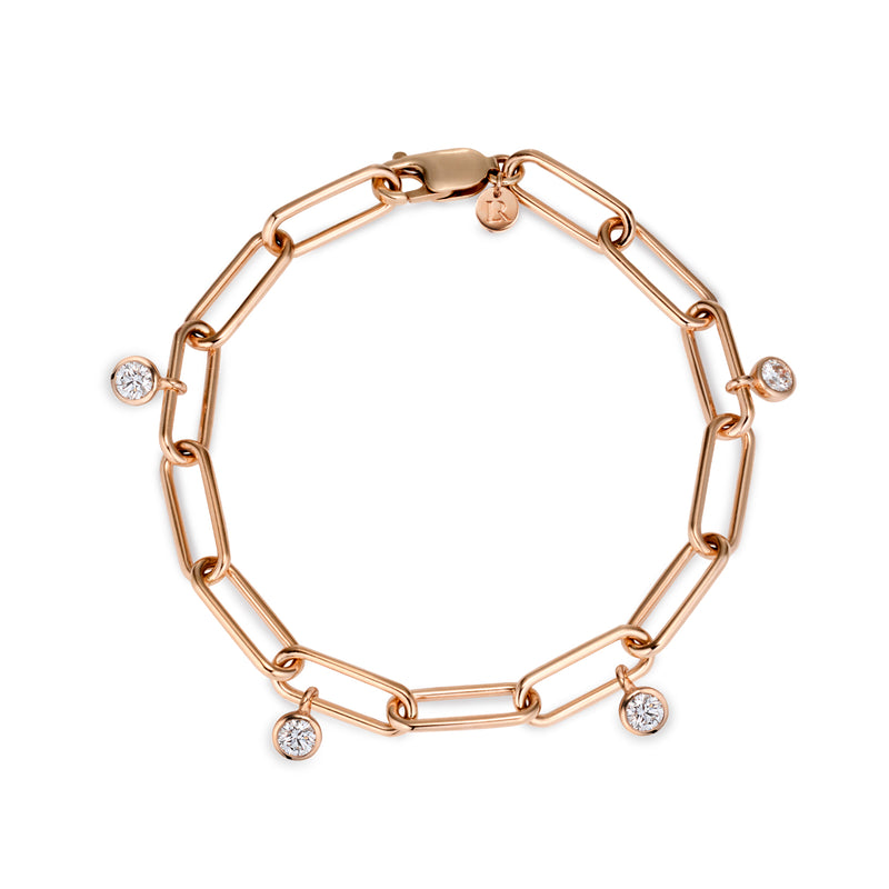 Chunky Solid Handmade Paperclip Diamond Drop Bracelet in Rose Gold