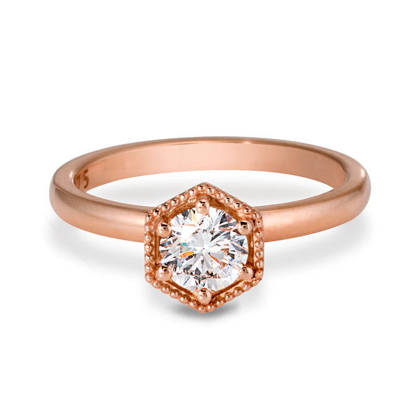 The TREASURE Hexagonal Solitaire Stack Ring in Rose Gold