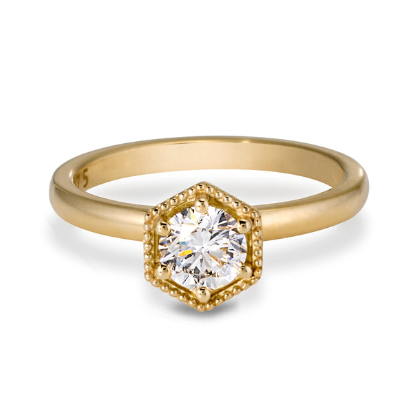 The TREASURE Hexagonal Solitaire Stack Ring in Yellow Gold