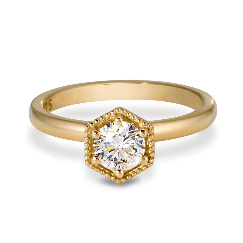 The TREASURE Hexagonal Solitaire Stack Ring in Yellow Gold