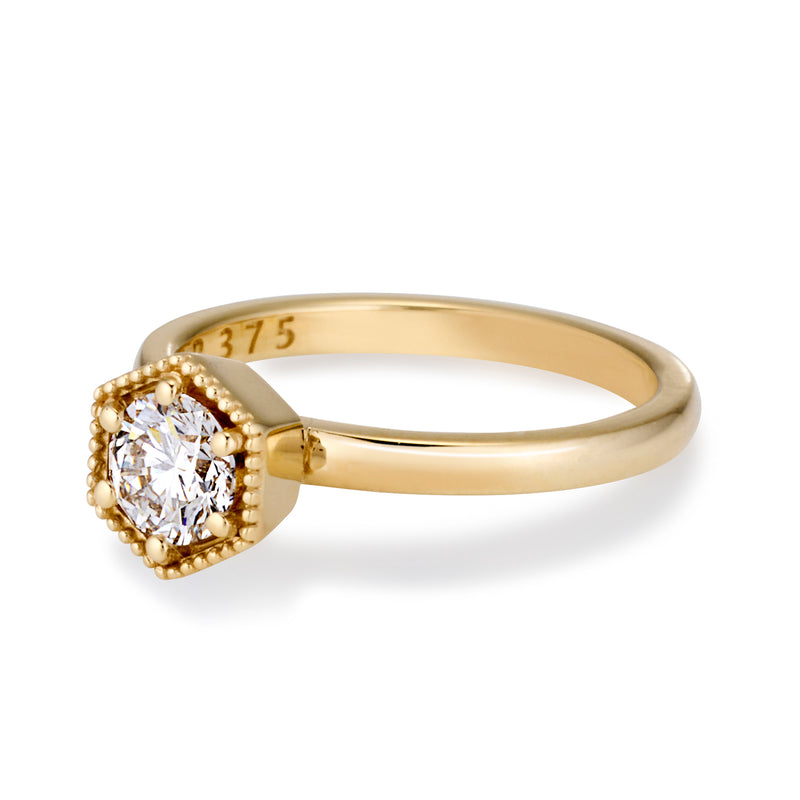 The TREASURE Hexagonal Solitaire Stack Ring in Yellow Gold