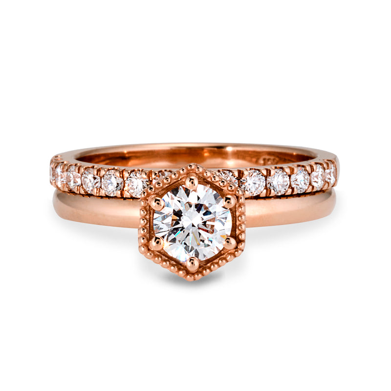 The TREASURE Hexagonal Solitaire Stack Ring in Rose Gold