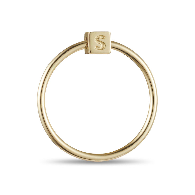 The BESPOKE Cube Initial Ring in Yellow Gold
