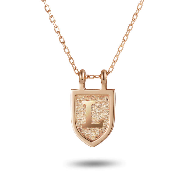 Initial Shield Necklace in Rose Gold