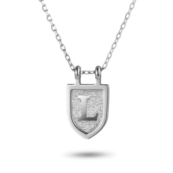 Initial Shield Necklace in White Gold