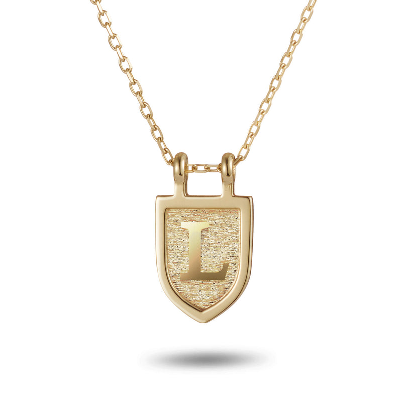 Initial Shield Necklace in Yellow Gold