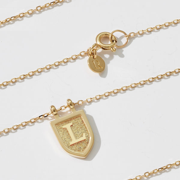 Initial Shield Necklace in Yellow Gold
