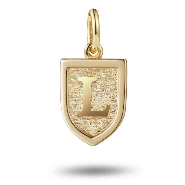 Solo Initial Shield in Yellow Gold