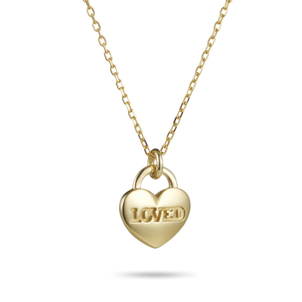 "RTS" LOVED Heart Padlock Necklace in Yellow Gold