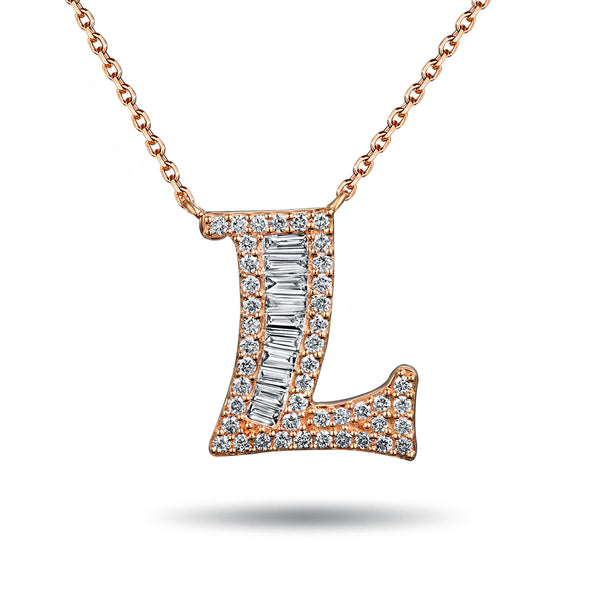 The "L" Diamond Treasure Initial Necklace in 18ct Rose Gold