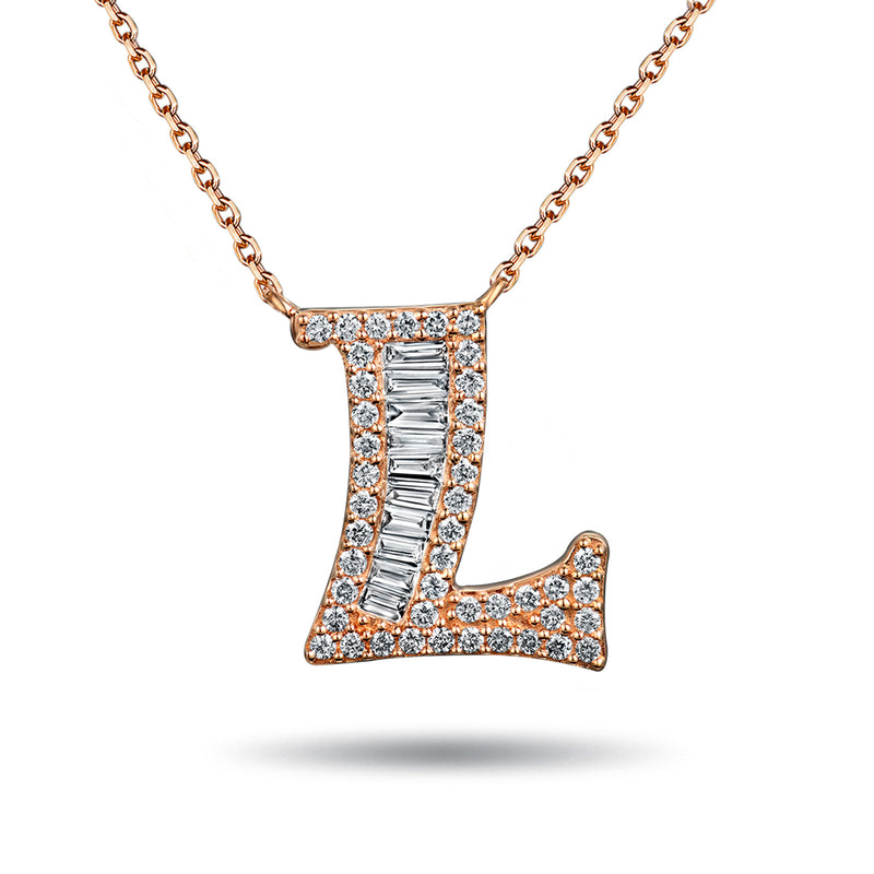 The "L" Diamond Treasure Initial Necklace in 18ct Rose Gold