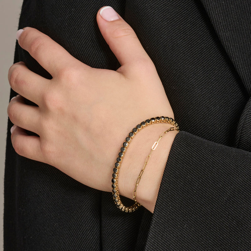 Black Diamond Tennis Bracelet Yellow Gold 3/4 Ct TW Black Diamond