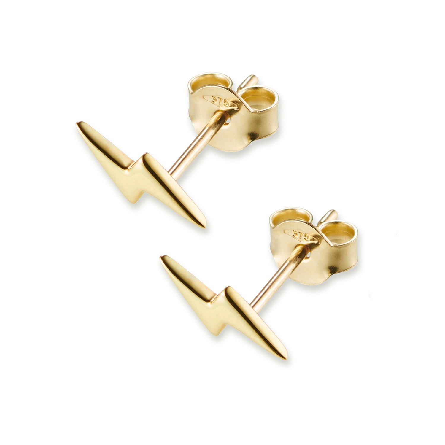 14k Yellow Gold and Enamel Black Lightning Bolt Stud Earrings