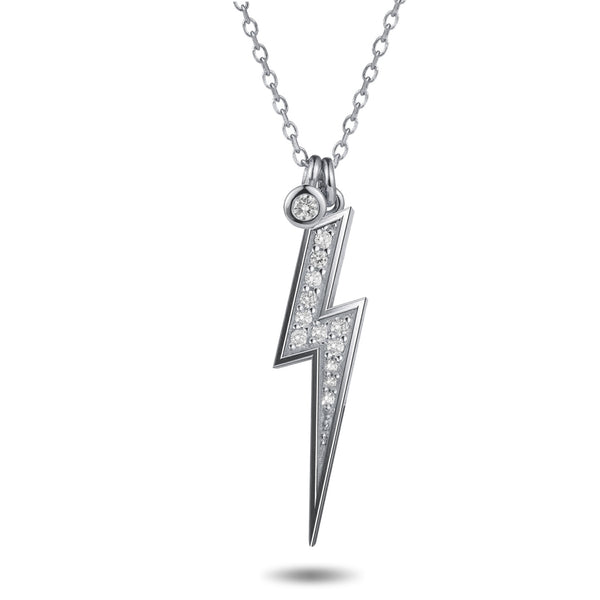 Baby Diamond Drop Diamond Lightning Bolt Necklace in Platinum