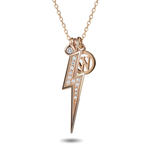 Lightning Bolt necklace set with diamonds in solid rose gold. Handmade in Sydney Australia