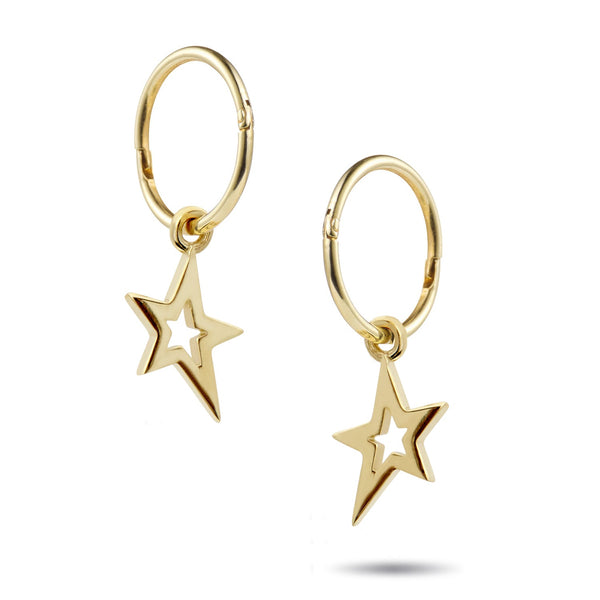 "RTS" Lucky Star Drop Sleeper Earrings in Yellow Gold