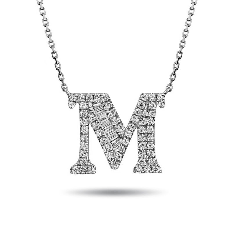 The "M" Diamond Treasure Initial Necklace in Platinum