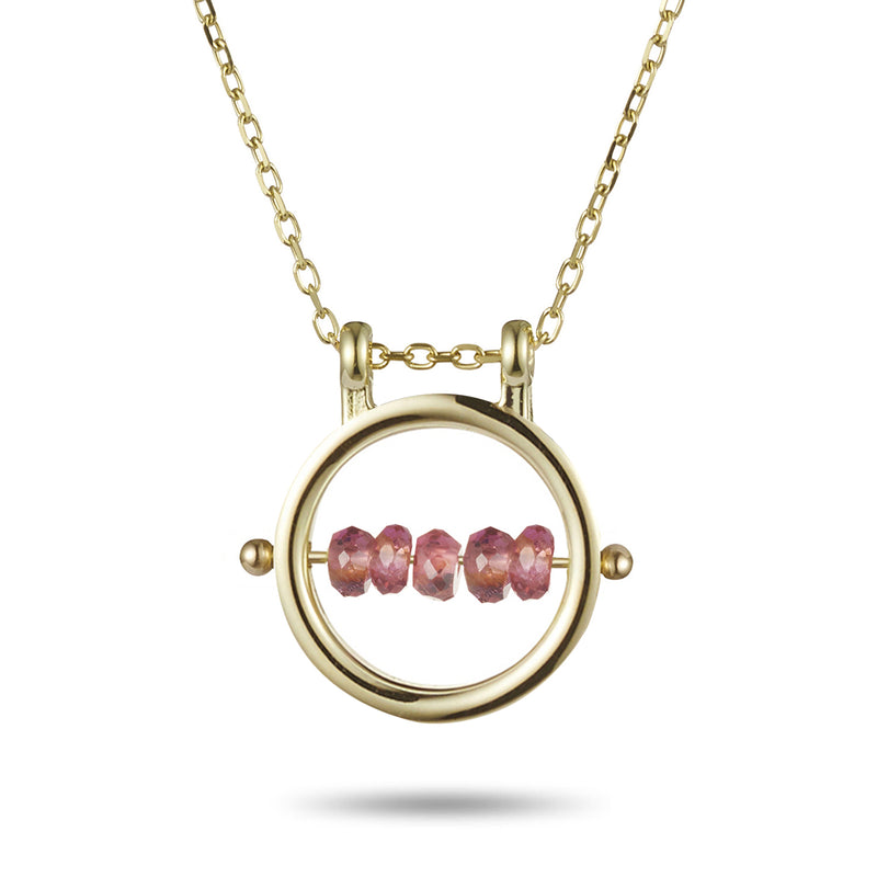 Medium Round Birthstone Abacus Necklace in Yellow Gold
