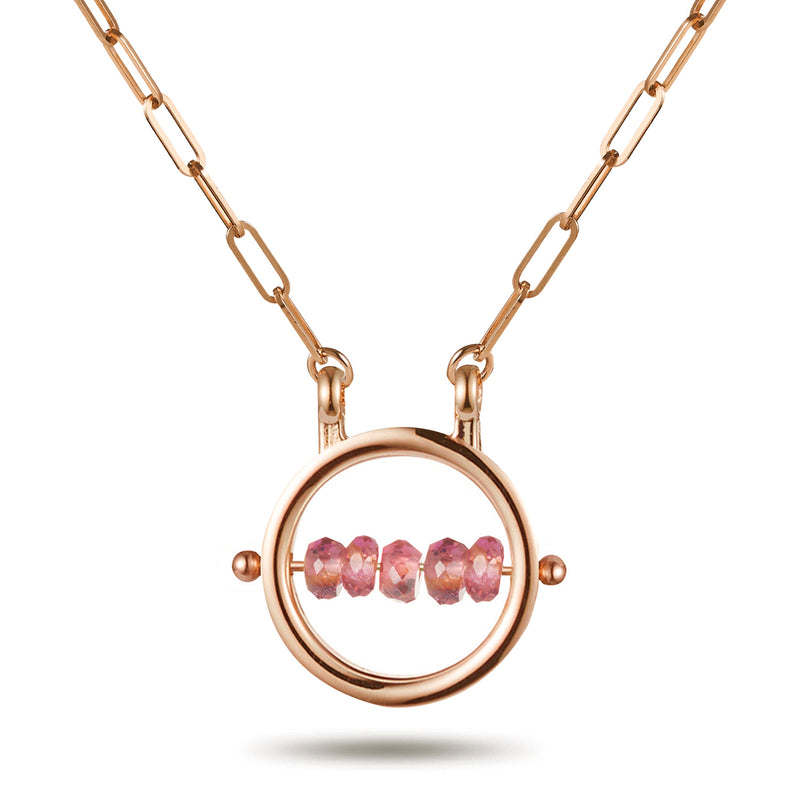 Medium Round Birthstone Abacus Paperclip Necklace in Rose Gold