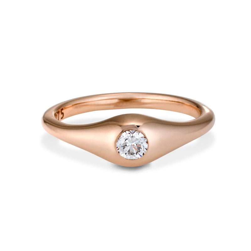 The TREASURE Mini Brilliant Cut Diamond Signet Ring in Rose Gold