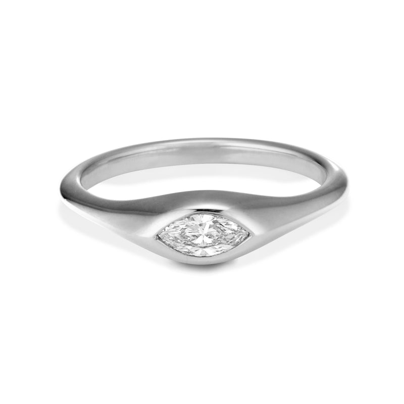 The TREASURE Mini Marquise Diamond Signet Ring in Platinum