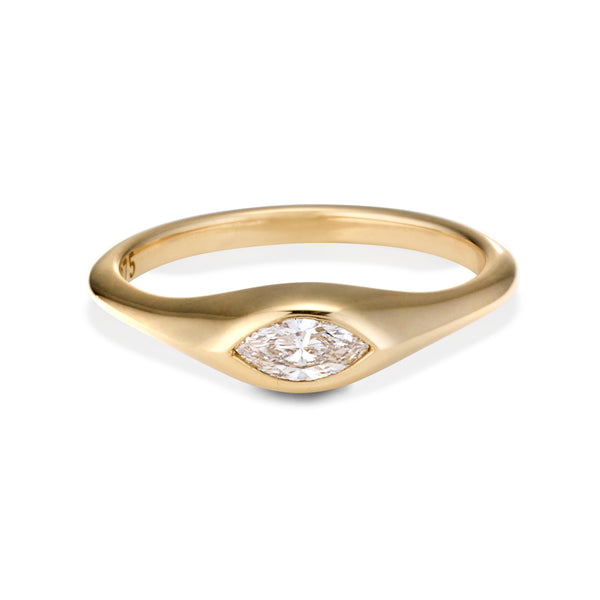 The TREASURE Mini Marquise Diamond Signet Ring in Yellow Gold