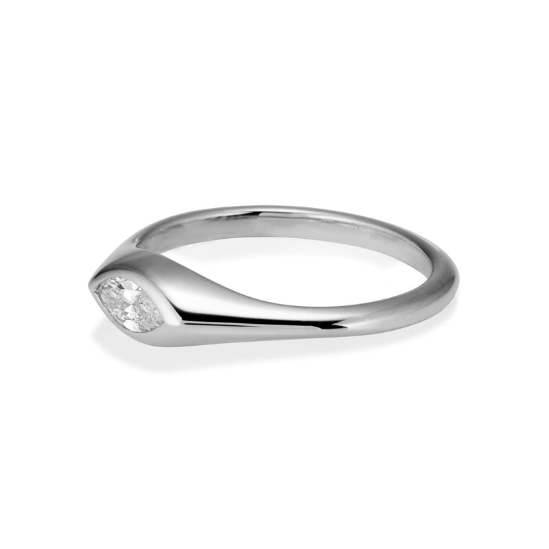 The TREASURE Mini Marquise Diamond Signet Ring in Platinum