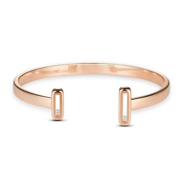 Sliding Diamond Open Cuff Bangle in Solid Rose Gold