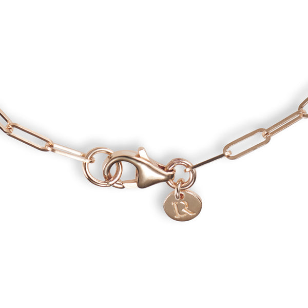 Diamond Drop Initial Disc Paperclip Necklace in Rose Gold